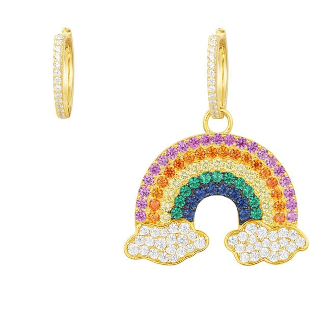 SLJELY 925 Sterling Silver Yellow Gold Color Rainbow Pendant Necklace