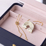 SLJELY 925 Sterling Silver Yellow Gold Color Rainbow Pendant Necklace