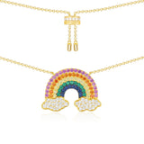 SLJELY 925 Sterling Silver Yellow Gold Color Rainbow Pendant Necklace