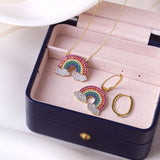 SLJELY 925 Sterling Silver Yellow Gold Color Rainbow Pendant Necklace