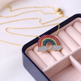 SLJELY 925 Sterling Silver Yellow Gold Color Rainbow Pendant Necklace