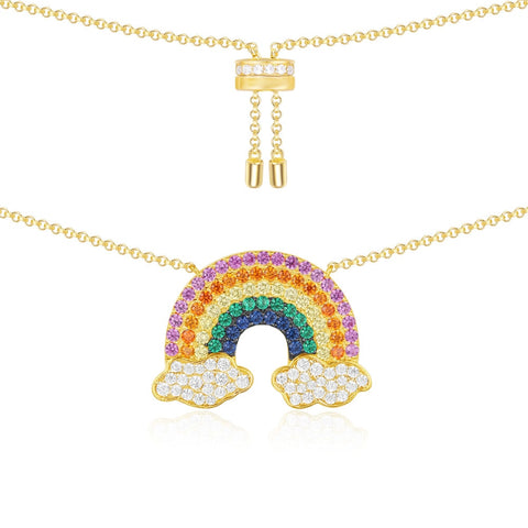 SLJELY 925 Sterling Silver Yellow Gold Color Rainbow Pendant Necklace