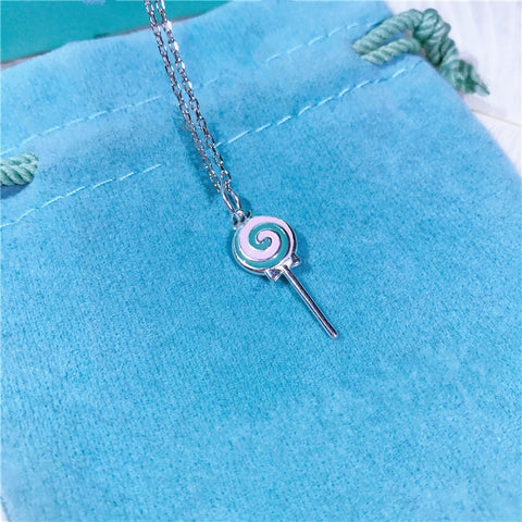 S925 pure silver blue lollipop necklace