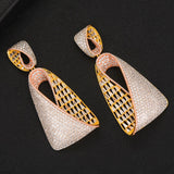 Siscathy Luxury Full Mirco Paved Cubic Zirconia Geometry Dubai Wedding Earrings