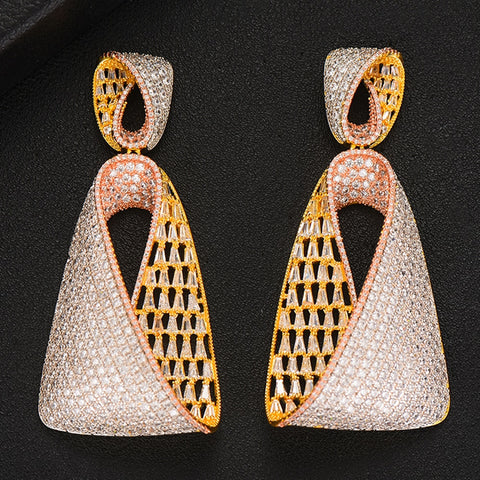 Siscathy Luxury Full Mirco Paved Cubic Zirconia Geometry Dubai Wedding Earrings