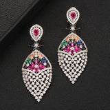 Siscathy Luxury Waterdrop Geometry Full Mirco Paved Cubic Zirconia Earrings