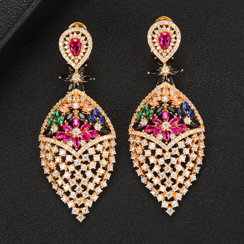 Siscathy Luxury Waterdrop Geometry Full Mirco Paved Cubic Zirconia Earrings