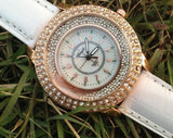 Sparkling Analog Ladies Quartz Crystal Dial Double Diamond Wristwatch