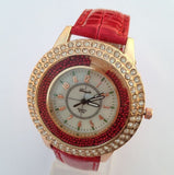 Sparkling Analog Ladies Quartz Crystal Dial Double Diamond Wristwatch