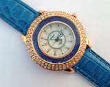 Sparkling Analog Ladies Quartz Crystal Dial Double Diamond Wristwatch