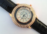 Sparkling Analog Ladies Quartz Crystal Dial Double Diamond Wristwatch