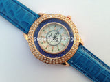 Sparkling Analog Ladies Quartz Crystal Dial Double Diamond Wristwatch