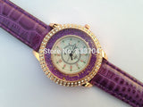 Sparkling Analog Ladies Quartz Crystal Dial Double Diamond Wristwatch