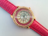 Sparkling Analog Ladies Quartz Crystal Dial Double Diamond Wristwatch