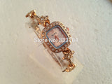 Square Dial Quartz Rhinestone Flower Bracelet Wristwatches