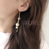 Star Pearl Chain Tassel Dangle Earrings