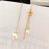 Star Pearl Chain Tassel Dangle Earrings