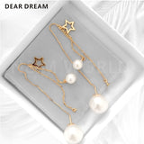 Star Pearl Chain Tassel Dangle Earrings