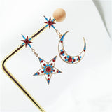 Statement Dangle Summer Beach Pentagram Moon Asymmetrical Earrings