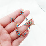Statement Dangle Summer Beach Pentagram Moon Asymmetrical Earrings