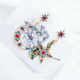 Statement Dangle Summer Beach Pentagram Moon Asymmetrical Earrings