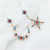 Statement Dangle Summer Beach Pentagram Moon Asymmetrical Earrings
