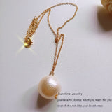 Sweet Big Cotton Pearl Clavicle Chain Necklace Japanese Korean Style 14K Gold Chain