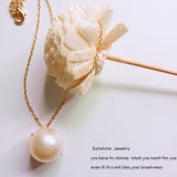 Sweet Big Cotton Pearl Clavicle Chain Necklace Japanese Korean Style 14K Gold Chain