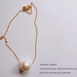 Sweet Big Cotton Pearl Clavicle Chain Necklace Japanese Korean Style 14K Gold Chain