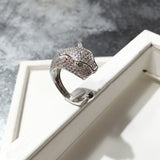 Titanium Steel Rhinestone Crystal Leopard Head Ring