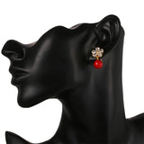 Austrian Crystal Flower Shape Red Pearl Drop Earrings HIBRIDE E-248