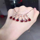 Sterling Silver Red Corundum Natural Semi-precious Stones Garnet Necklace