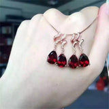 Sterling Silver Red Corundum Natural Semi-precious Stones Garnet Necklace