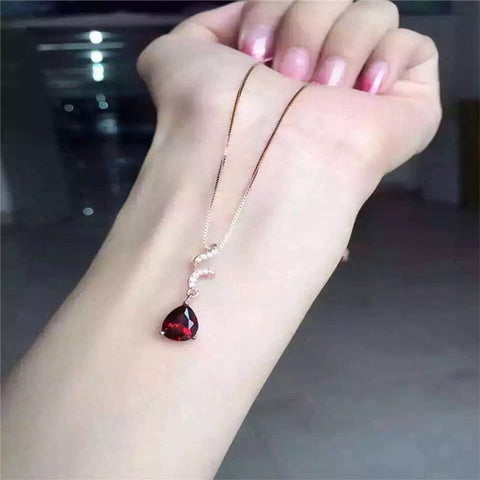 Sterling Silver Red Corundum Natural Semi-precious Stones Garnet Necklace