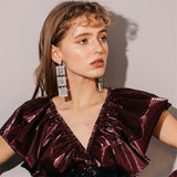 Triple Square Rhinestone Big Silvery Color Long Statement Earrings