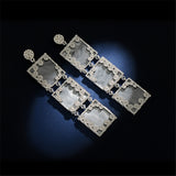 Triple Square Rhinestone Big Silvery Color Long Statement Earrings