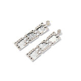 Triple Square Rhinestone Big Silvery Color Long Statement Earrings