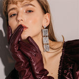 Triple Square Rhinestone Big Silvery Color Long Statement Earrings