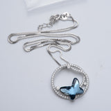 Tuliper 925 Sterling Silver Blue Butterfly Austrian Crystal Pendant Necklace