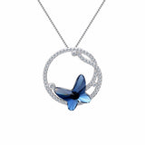 Tuliper 925 Sterling Silver Blue Butterfly Austrian Crystal Pendant Necklace