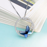 Tuliper 925 Sterling Silver Blue Butterfly Austrian Crystal Pendant Necklace