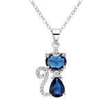 Tuliper 925 Sterling Silver Cat Animal Bridal Necklace Blue Teardrop Cubic Zircon Pendant Necklace