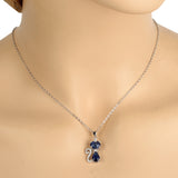 Tuliper 925 Sterling Silver Cat Animal Bridal Necklace Blue Teardrop Cubic Zircon Pendant Necklace