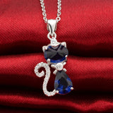 Tuliper 925 Sterling Silver Cat Animal Bridal Necklace Blue Teardrop Cubic Zircon Pendant Necklace