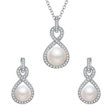 Tuliper 925 Sterling Silver Infinity Bridal Jewelry Set Cubic Zircon Pearl Necklace Earrings Set