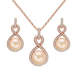 Tuliper 925 Sterling Silver Infinity Bridal Jewelry Set Cubic Zircon Pearl Necklace Earrings Set