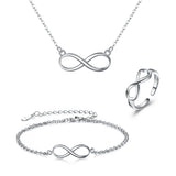 Tuliper 925 Sterling Silver Infinity Bridal Necklace Bracelet Earring Set