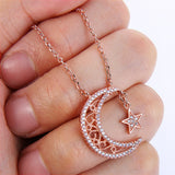 Tuliper 925 Sterling Silver Moon Star Bridal Necklace Pendant