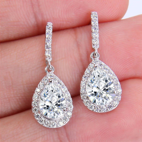 Tuliper 925 Sterling Silver Teardrop Bridal Earrings Cubic Zircon Dangle Earrings