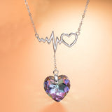 Tuliper 925 Sterling Silver Wave Heart Austrian Crystal Pendant Necklace